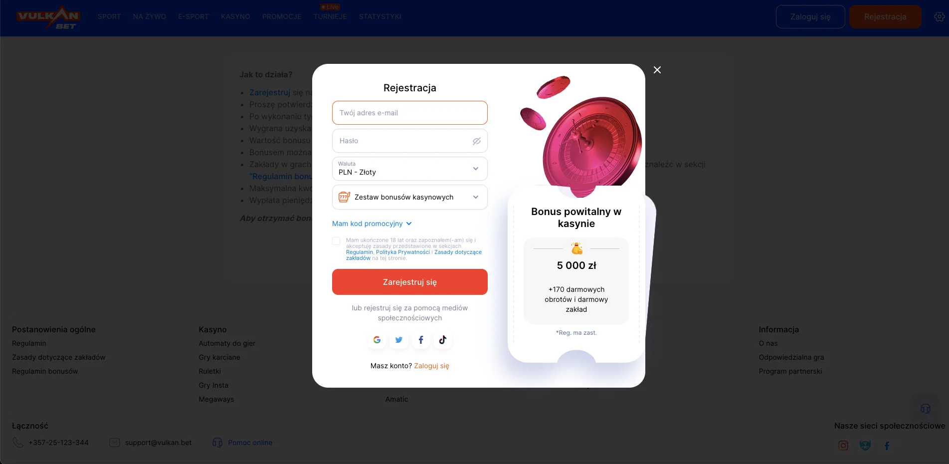Vulkan Bet rejestracja